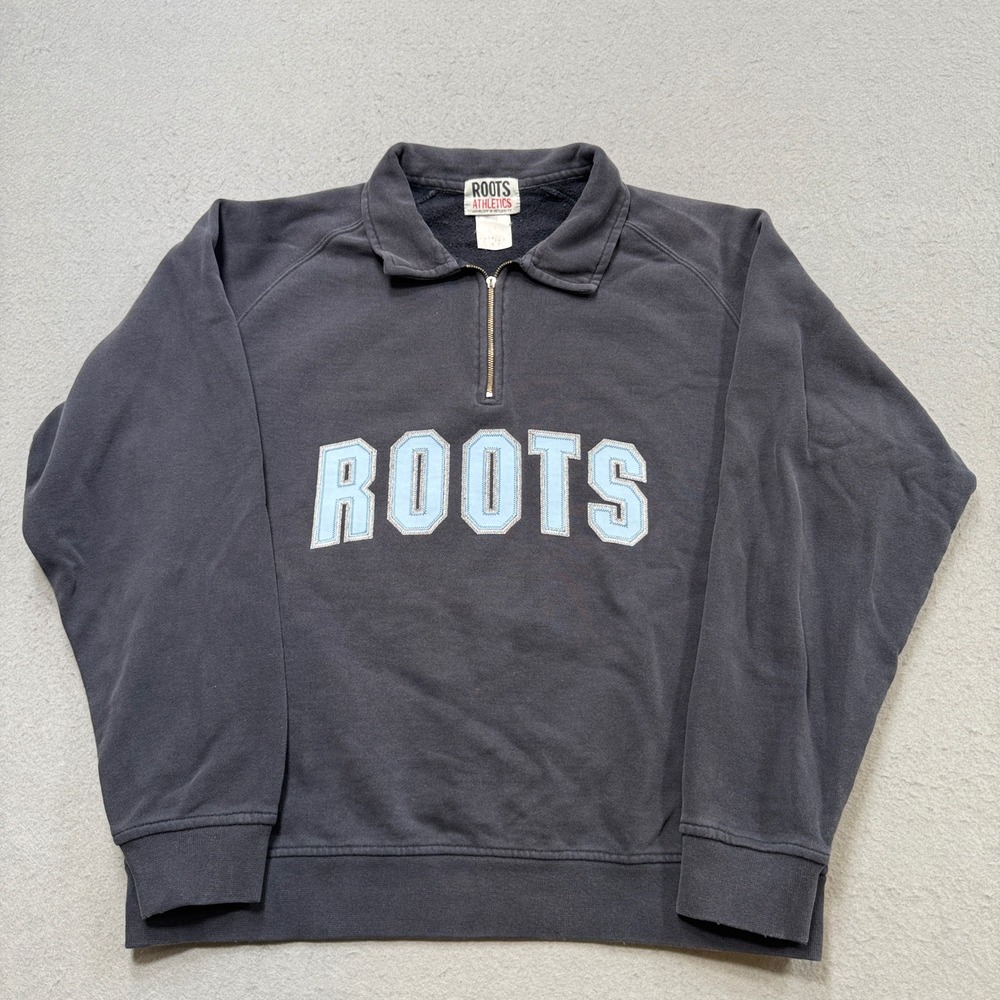Vintage Roots Athletics Sweater Men's L Navy Blue Fleece 1/4 Zip Pullover Canada